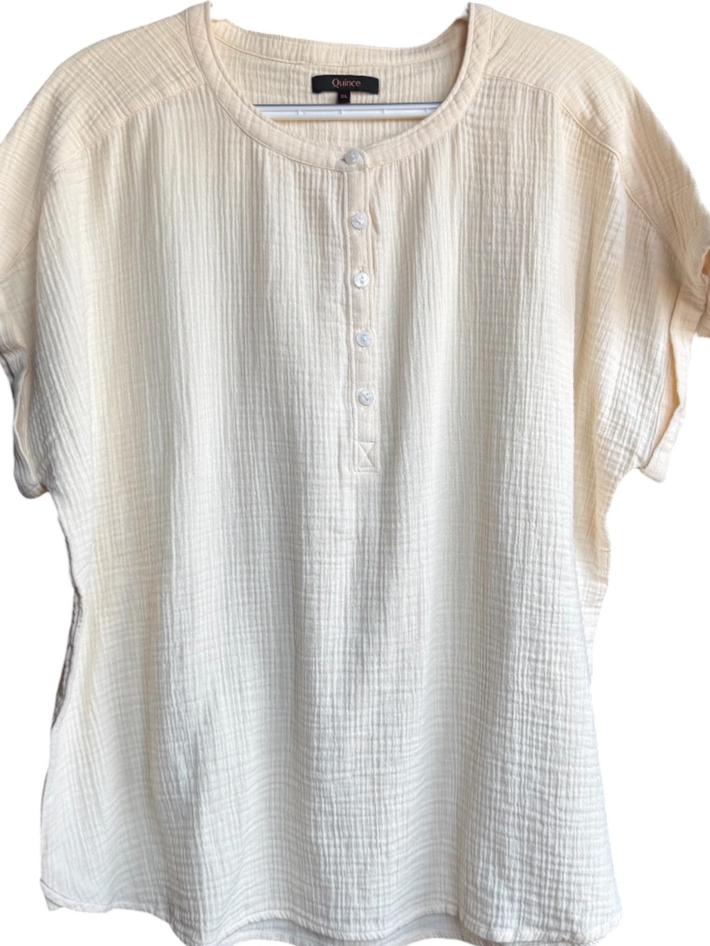 Quince 100% Organic Cotton Gauze Roll Sleeve Cream Shirt Sz XL - Picture 5 of 10